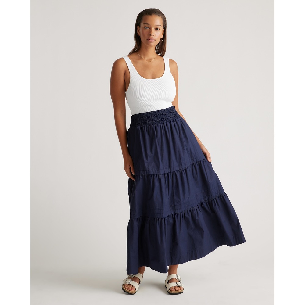 QUINCE Women Tiered Maxi Skirt M Navy Blue Organic Cotton Cottagecore RK001 - Picture 13 of 13